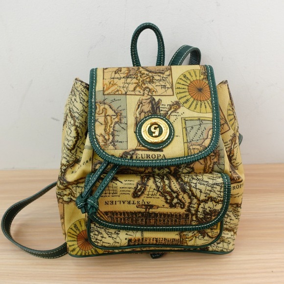 VTG Vittorio Godi World Map Mini Backpack Beige Green Atlas‎ PVC Eclectic Travel main image 7